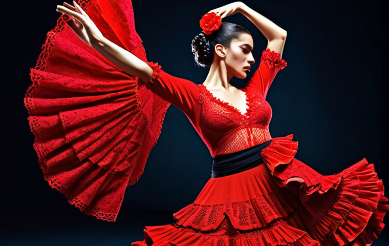 **Image Prompt:** A modern flamenco dancer character design. Vibrant colors, intricate costume details (lace, ruffles), expressive pose capturing movement and passion. Include a stylized background evoking the atmosphere of a Spanish tablao.