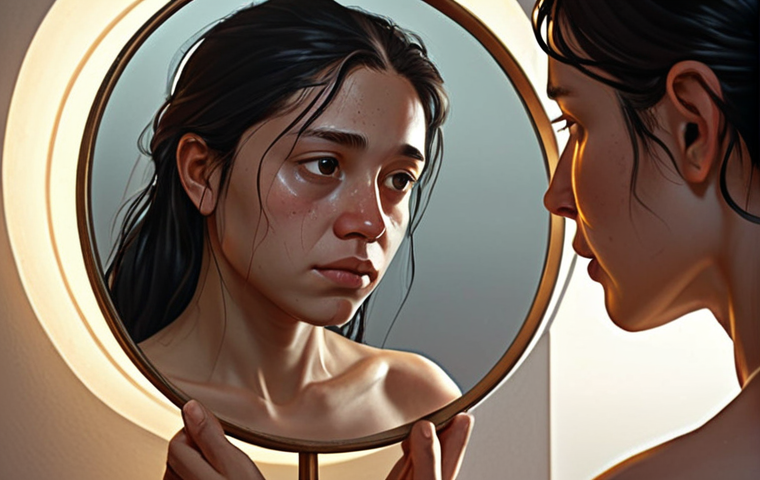 **Prompt:** Concept art depicting a character embodying profound emotional depth and vulnerability. Their design features subtle imperfections, serving as a mirror reflecting an abstract, nuanced emotional landscape – moments of both quiet struggle and serene authenticity. Soft, empathetic lighting accentuates their connection to the viewer, emphasizing the theme of human identification and shared experience. Digital painting, highly detailed, evocative, poignant.