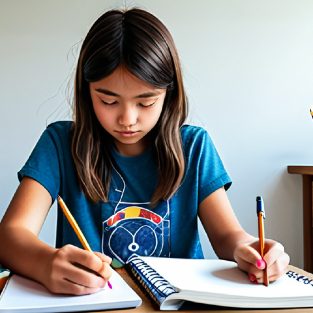 The Aspiring Artist**
"A young, fully clothed artist, perhaps around 18-22 years old, sketching intensely in a notebook filled with character designs. They are sitting at a desk in a brightly lit, slightly messy room. The desk is covered in art supplies: pencils, erasers, sketchbooks. Modest clothing, like jeans and a t-shirt. Background should hint at a passion for cartoons and anime. Perfect anatomy, correct proportions, well-formed hands. Safe for work, appropriate content, family-friendly, professional illustration quality."
**