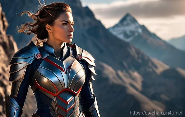 캐릭터디자인 색 조합 연습법 - **A heroic female warrior.** She is depicted in a dynamic, mid-action pose, her body exuding strengt...