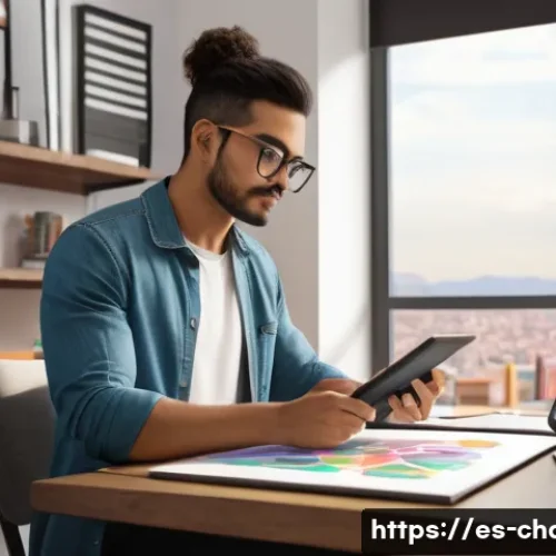 Home 15 캐릭터디자인으로 창업하기 - A professional character designer workspace scene featuring a young Hispanic digital artist in casua...