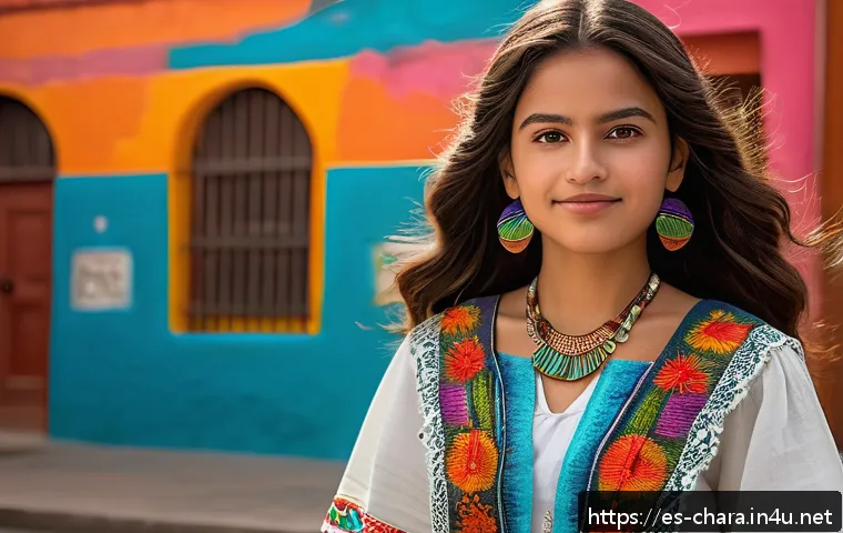 캐릭터디자인과 애니메이션의 접점 - A young Hispanic female character standing confidently in a vibrant urban Mexican street scene, wear...